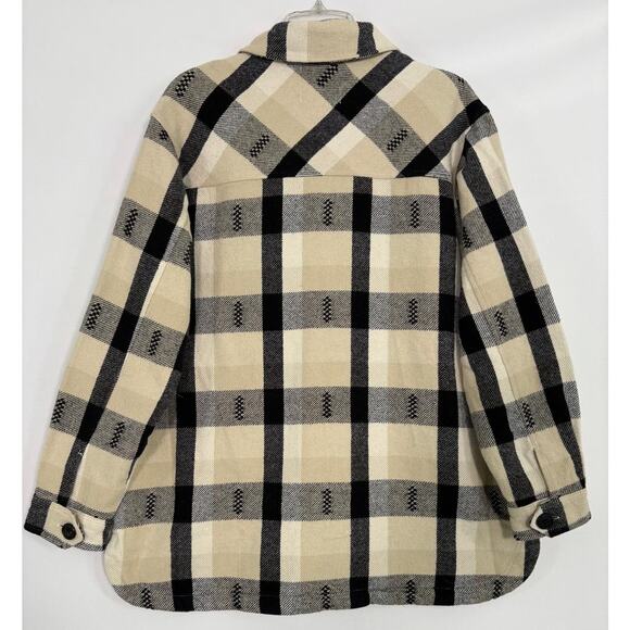 Lucky Brand Buffalo Plaid Oversized Jacket Women’s M Cream Black Southwestern - Picture 2 of 16